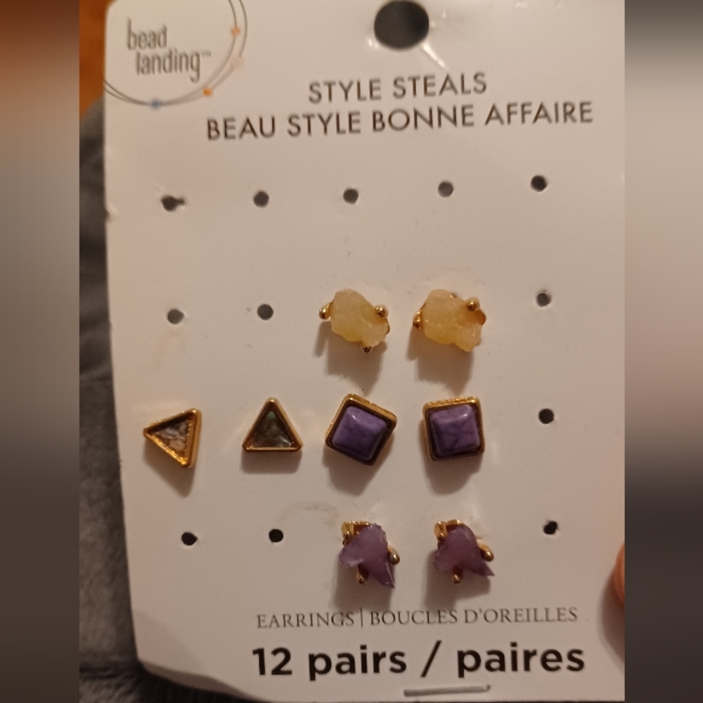 Bead landing semi Precious Stone earrings 4pk
